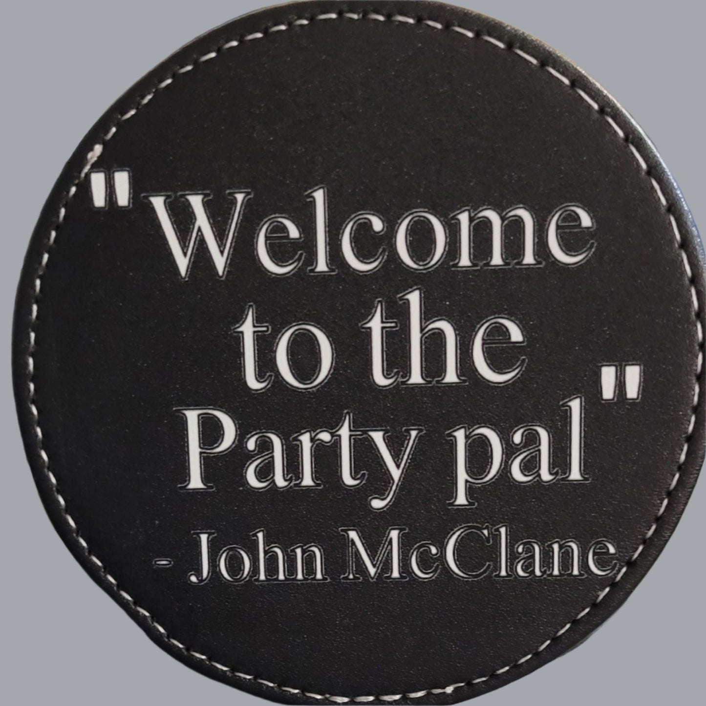 3.75 inch round black leather coaster