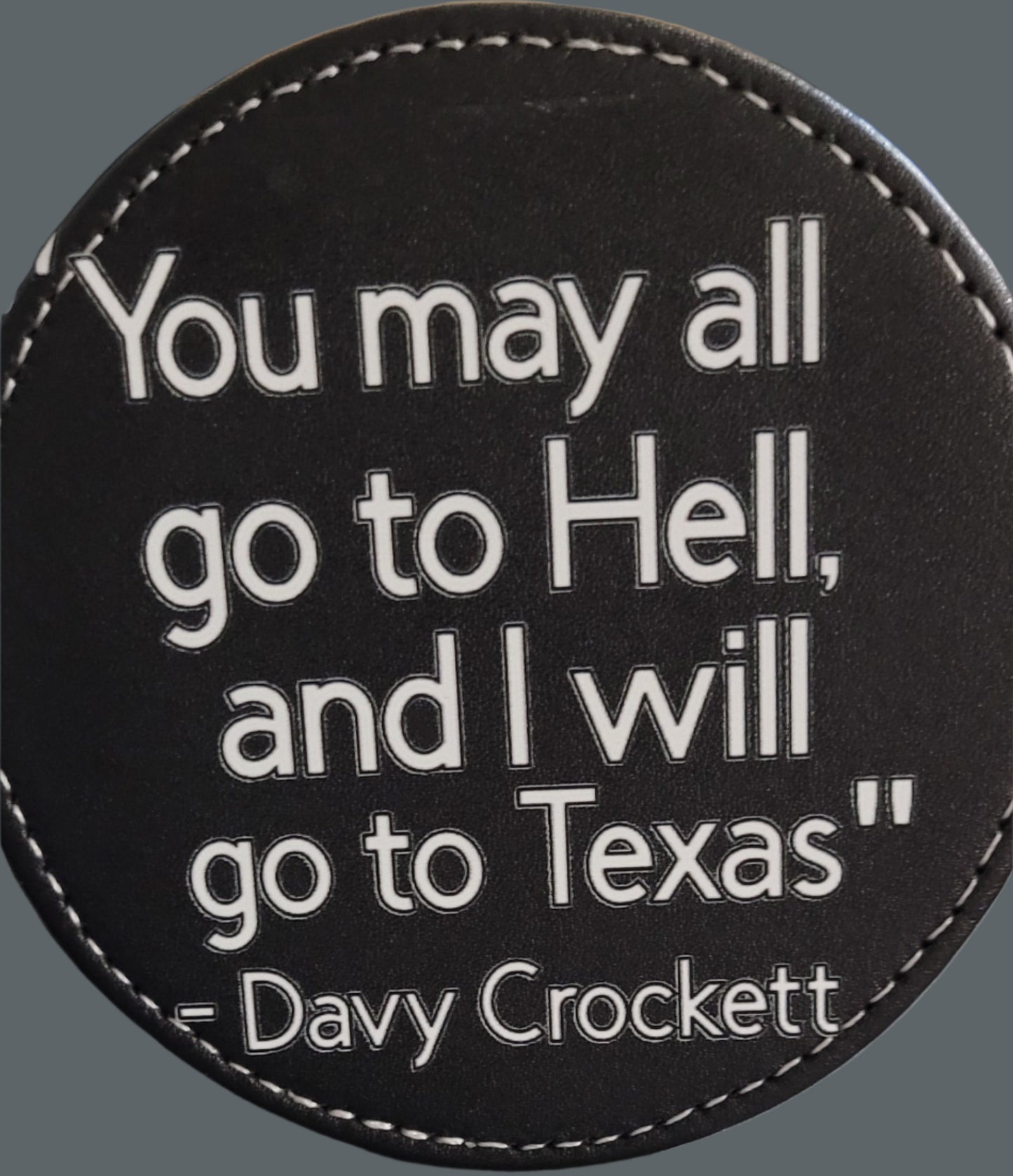 3.75 inch round black leather coaster